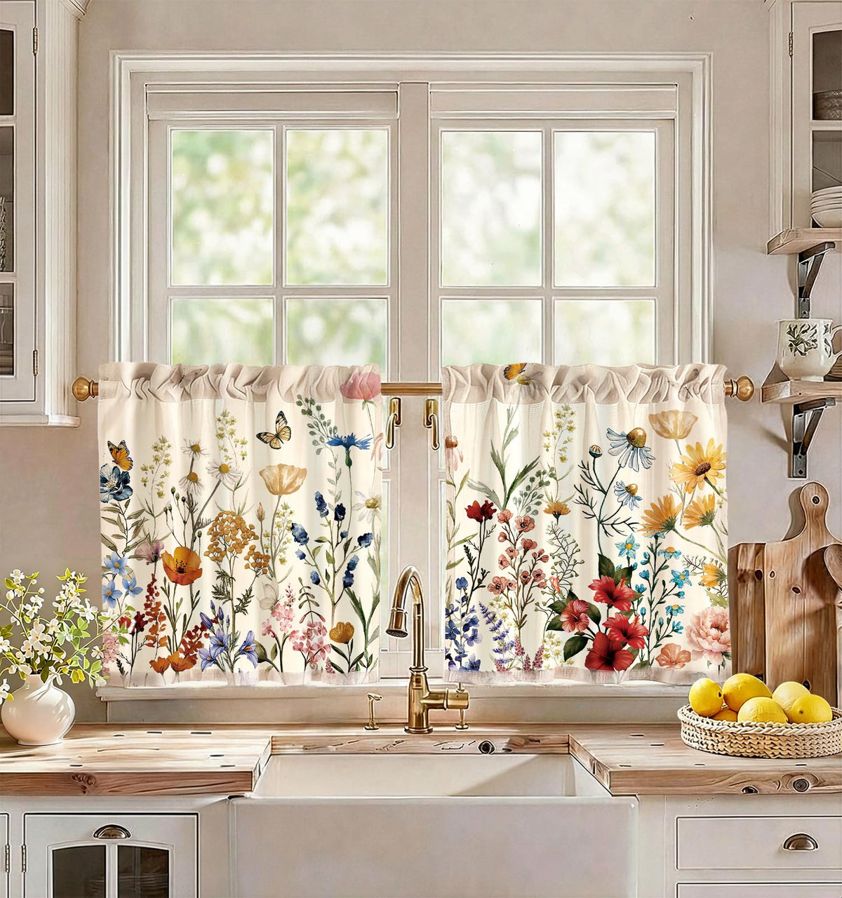 Miss Adola 36 Inch Length Kitchen Tier Curtains, Vintage Floral