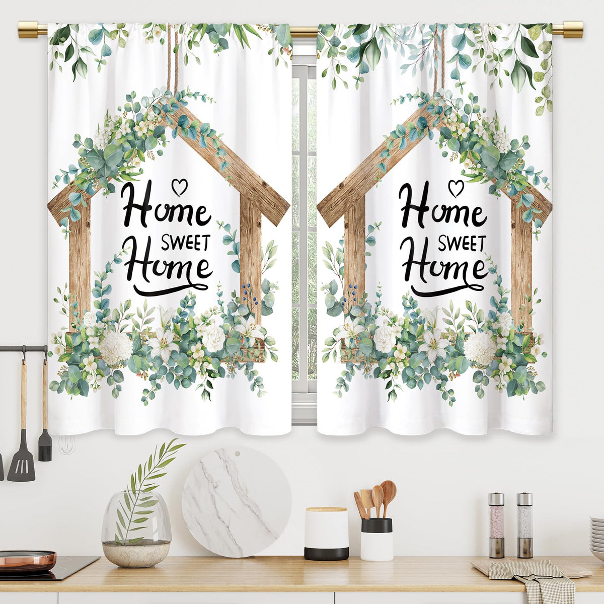 Farmhouse Rooster Kitchen Curtains Rustic Country Bathroom Curtains Window Treatment Drapes Tier Sunflower Vintage Cafe Small Bedroom Short French Door Curtains 2 Panels 27.5x39 Inch