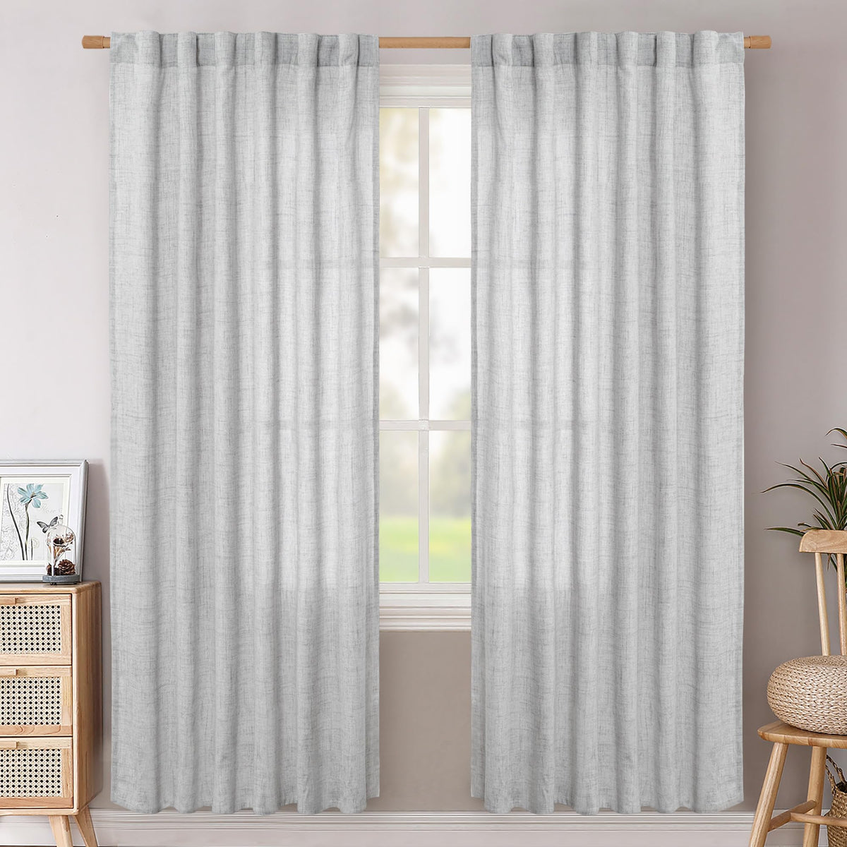 BGment White Linen Kitchen Curtains 40 Inch Length for Short Window
