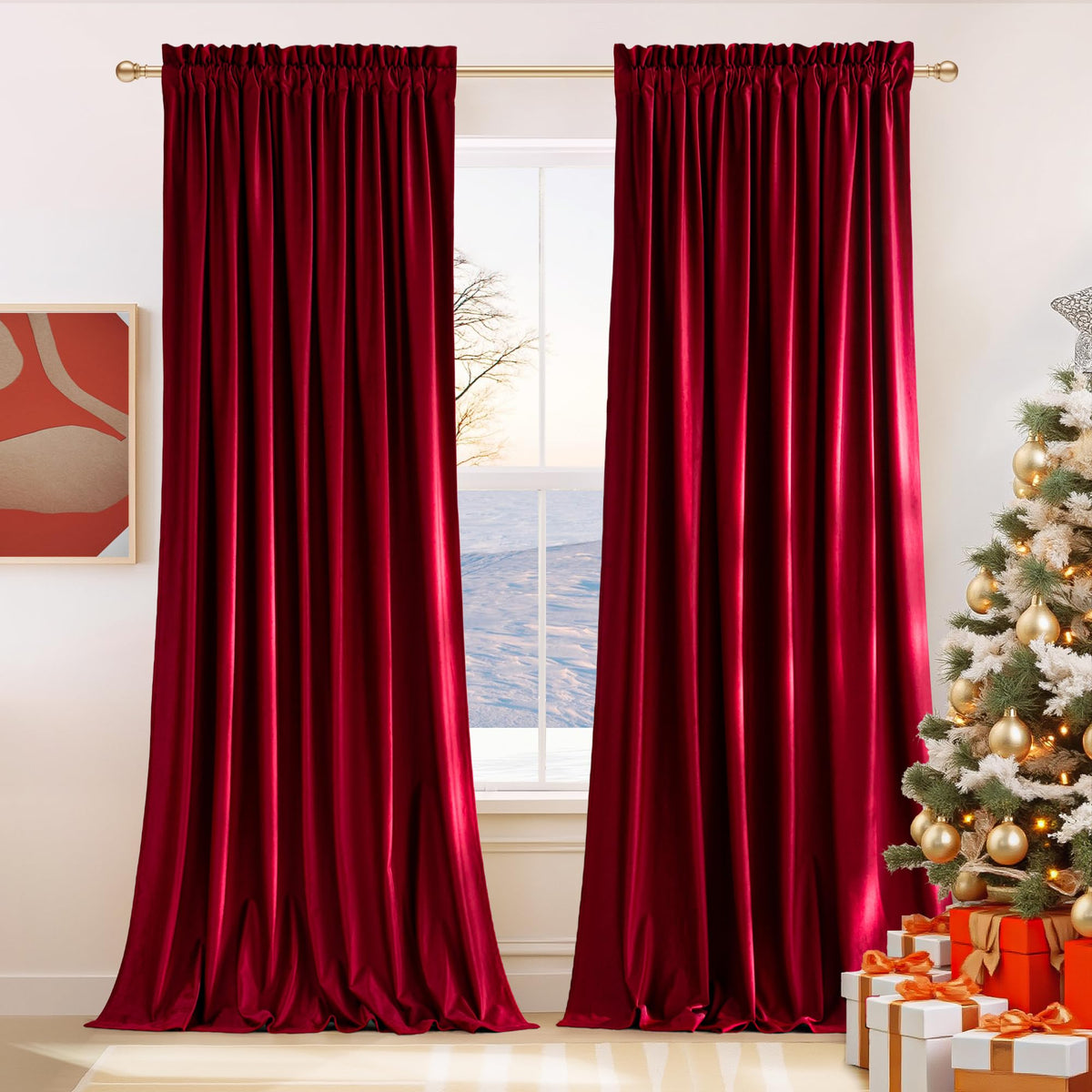 NICETOWN Black Out Velvet Curtains 63 inches Long for Kitchen