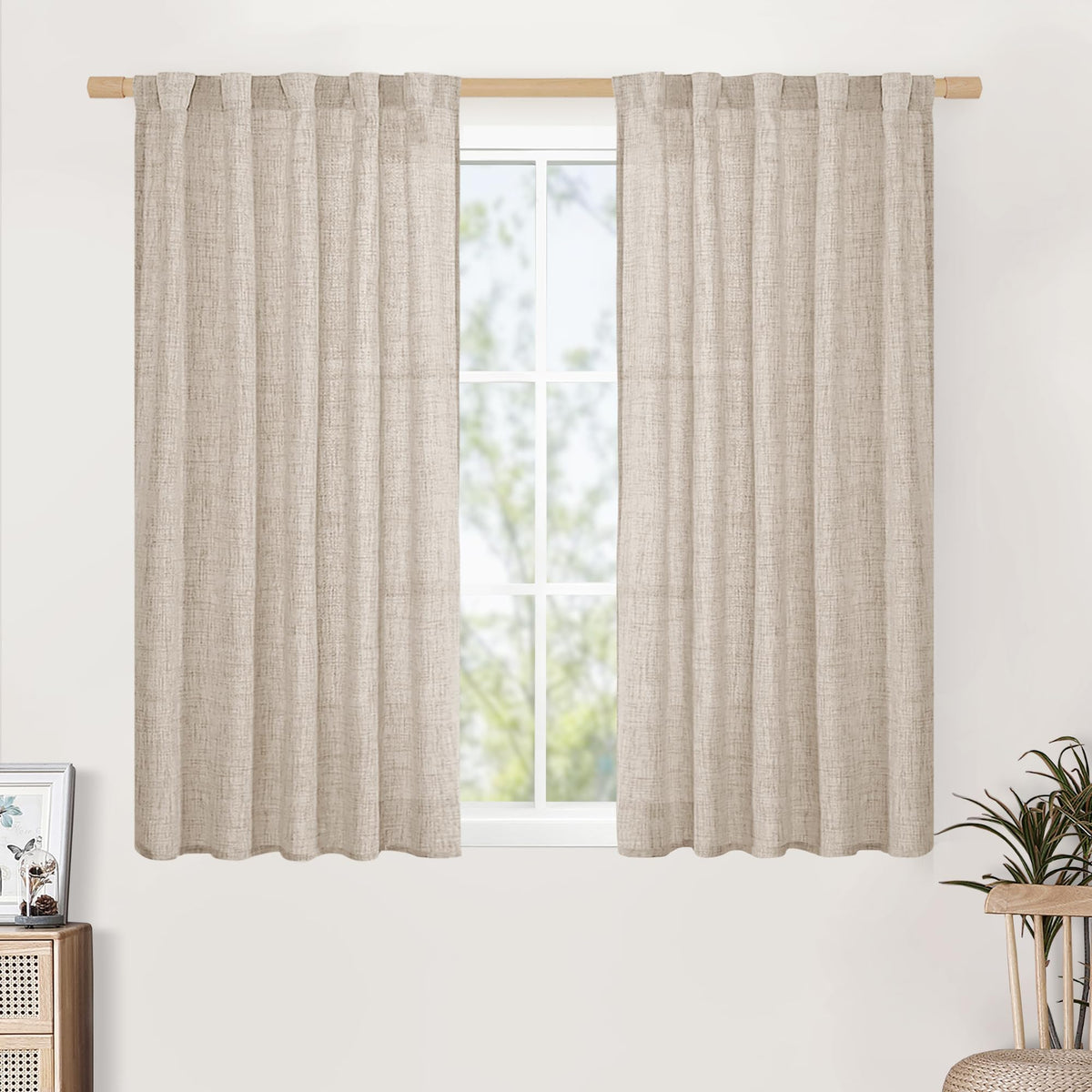 BGment White Linen Kitchen Curtains 40 Inch Length for Short Window
