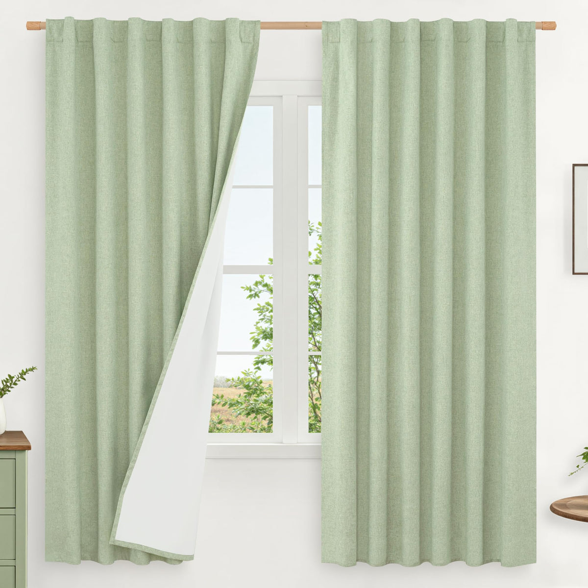 LAMIT Full Blackout Linen Kitchen Window Curtains 36 Inches Long, Ivory