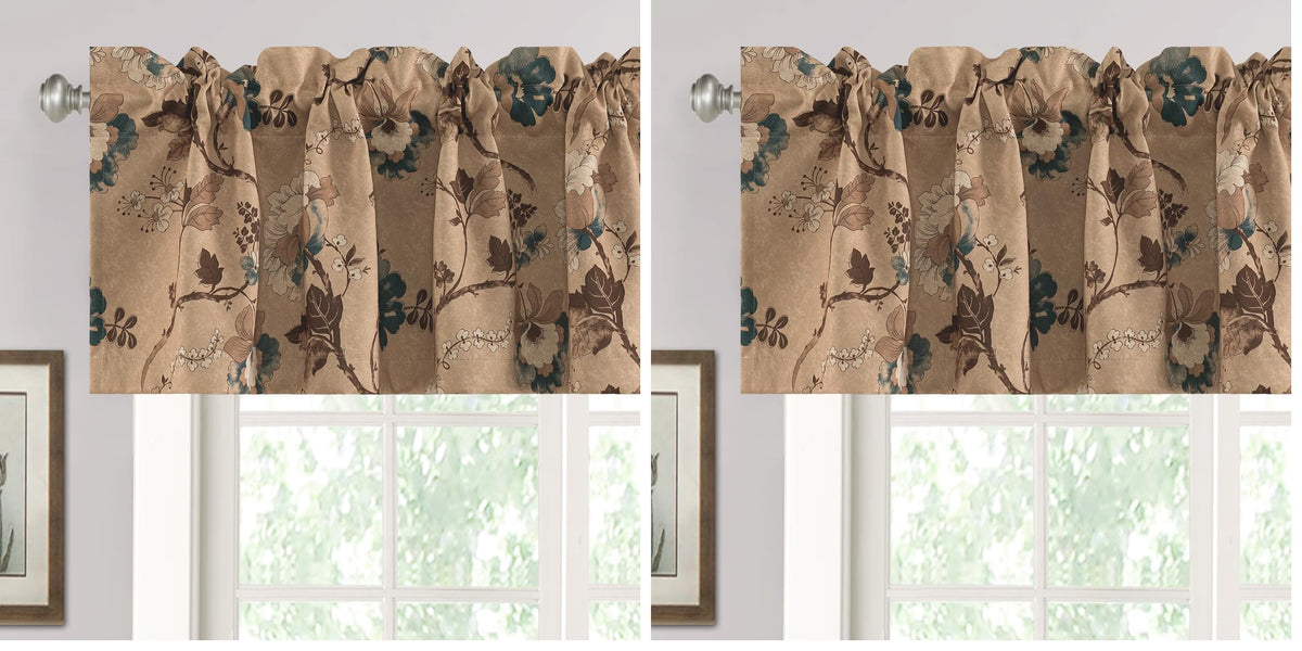 H.VERSAILTEX Blackout Curtain Valances for Kitchen Window/Living Room/Bathroom Privacy Added Rod Pocket Home Decoration Winow Valance, 52" W x 18" L, Floral in Sage and Brown