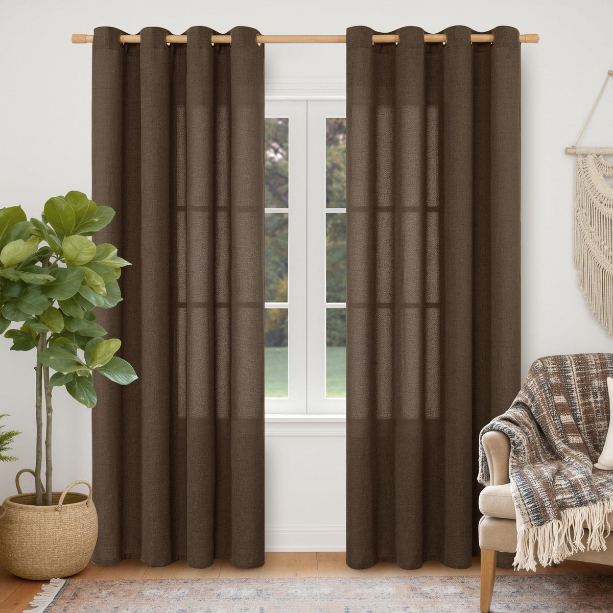 YoungsTex Linen Kitchen Window Curtains 40 Inch Length 2 Panels