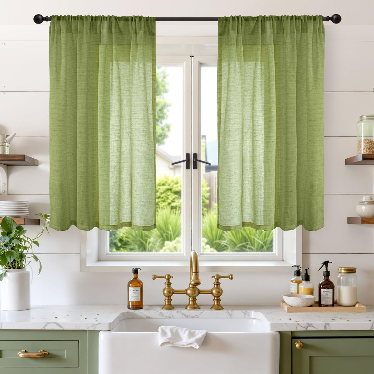 BGment Linen Kitchen Window Curtains Over Sink, 36 Inch Length Cafe Drapes