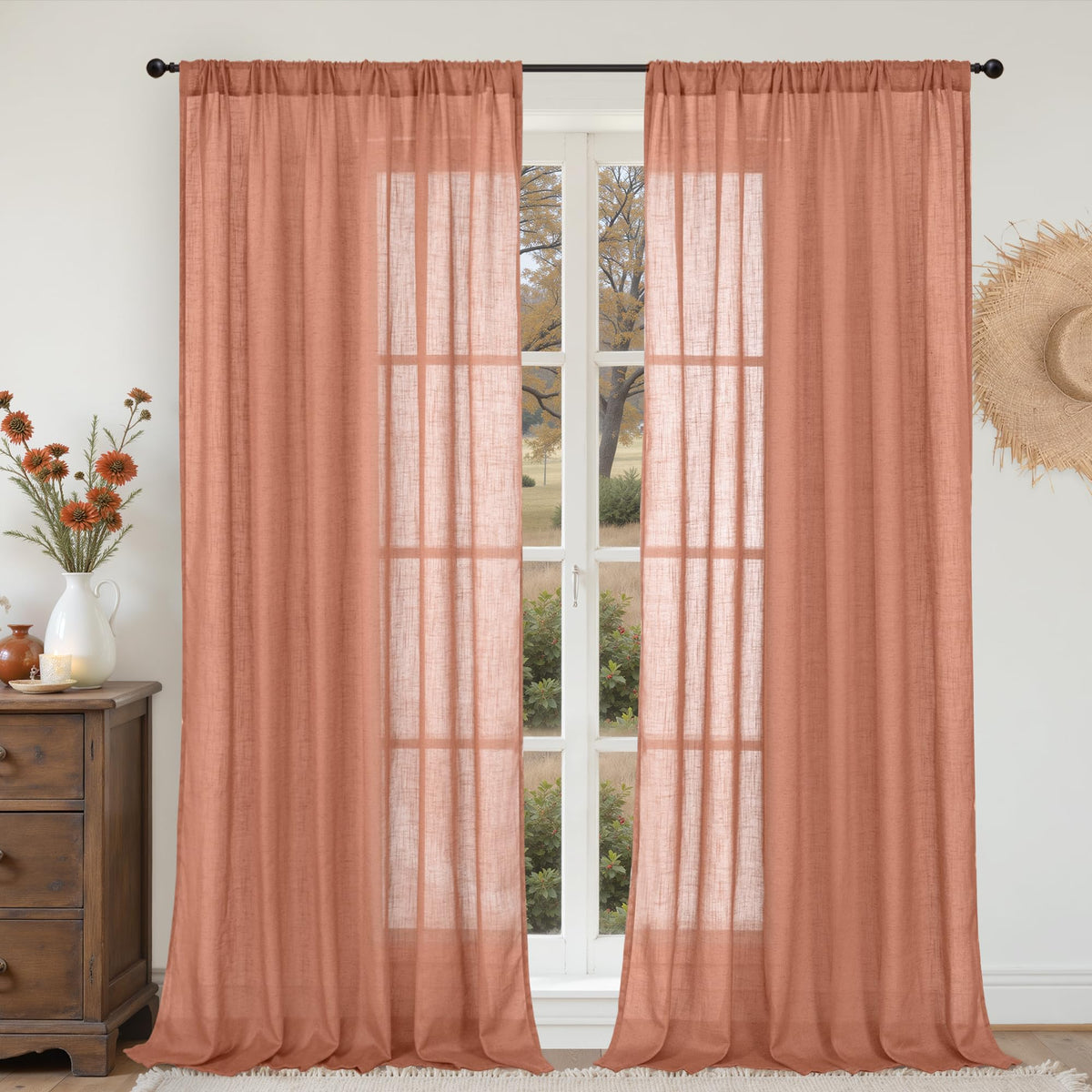 BGment Linen Kitchen Window Curtains Over Sink, 36 Inch Length Cafe Drapes