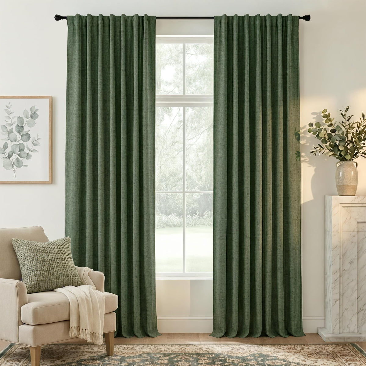 RYB HOME 45 Inch Long Natural Beige 100% Blackout Short Curtains