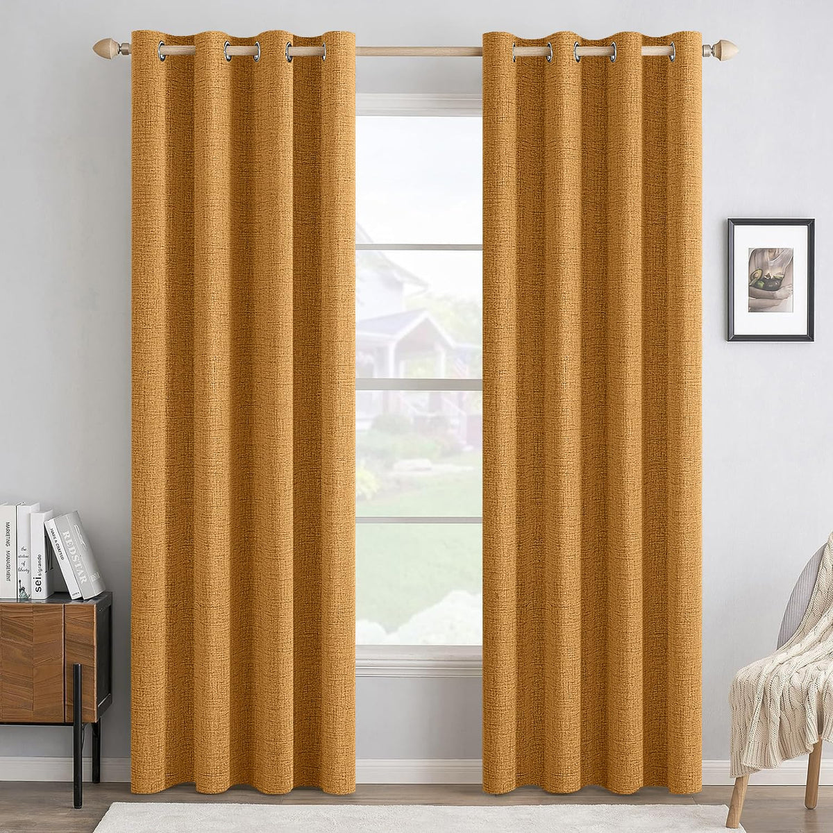 MIULEE 100% Blackout Linen Curtains for Bedroom 52x54 Inches Natural Beige