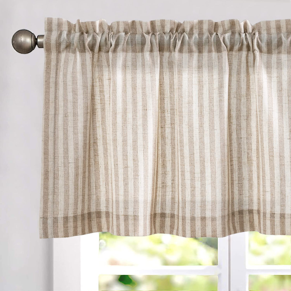 jinchan Linen Boxter Stripe Valances for Window 16 inch,Sage Green,1 Panel