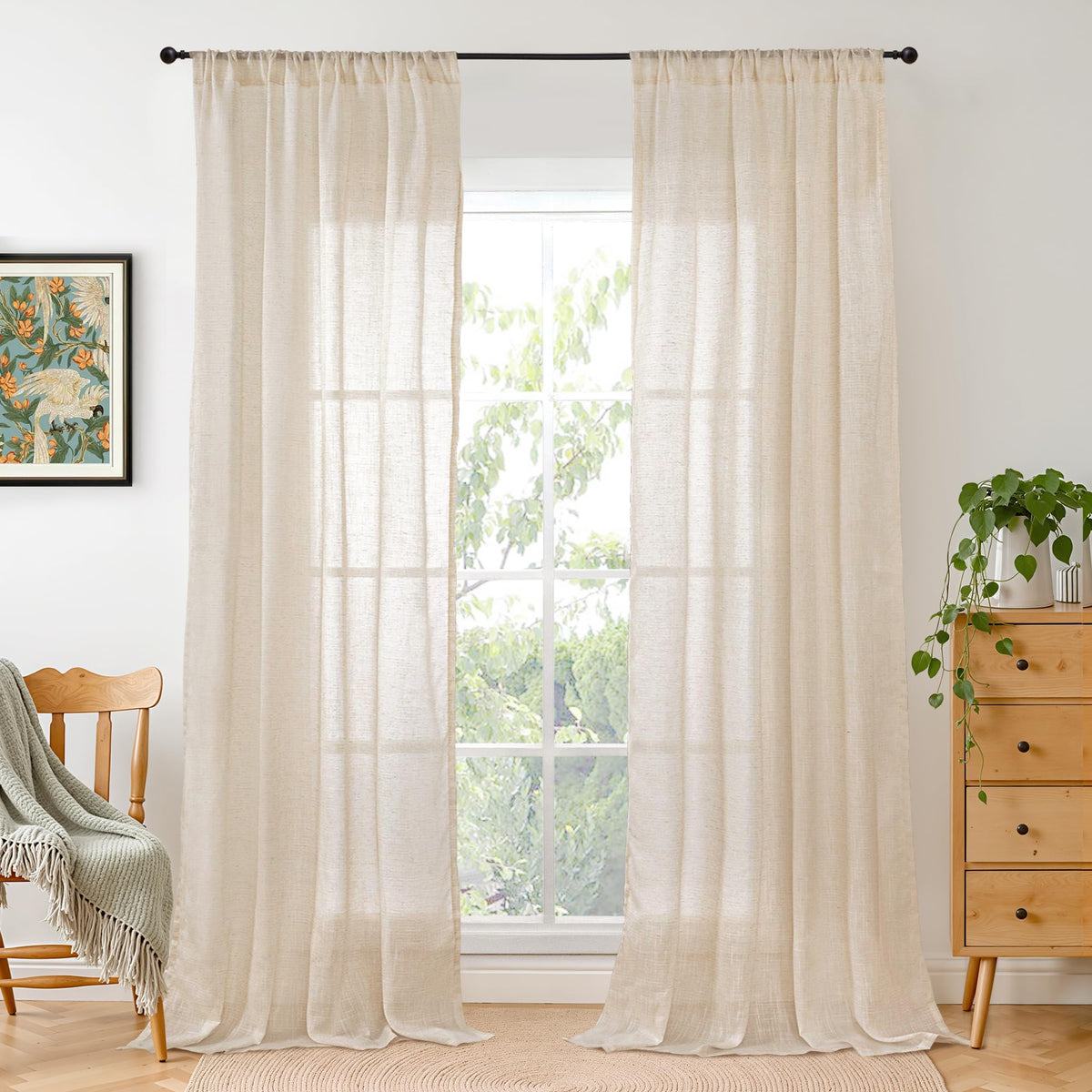 BGment Linen Kitchen Window Curtains Over Sink, 36 Inch Length Cafe Drapes