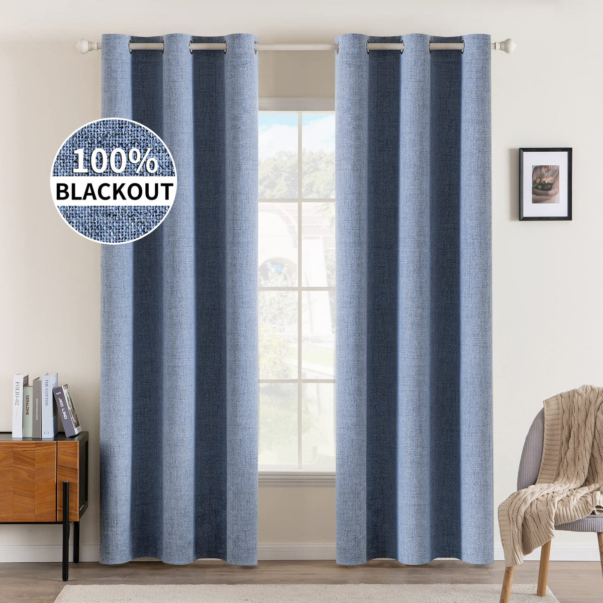 MIULEE 100% Blackout Linen Curtains for Bedroom 52x54 Inches Natural Beige