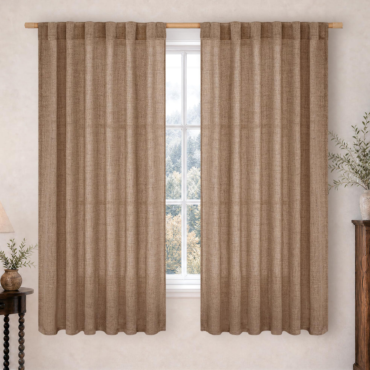 BGment White Linen Kitchen Curtains 40 Inch Length for Short Window