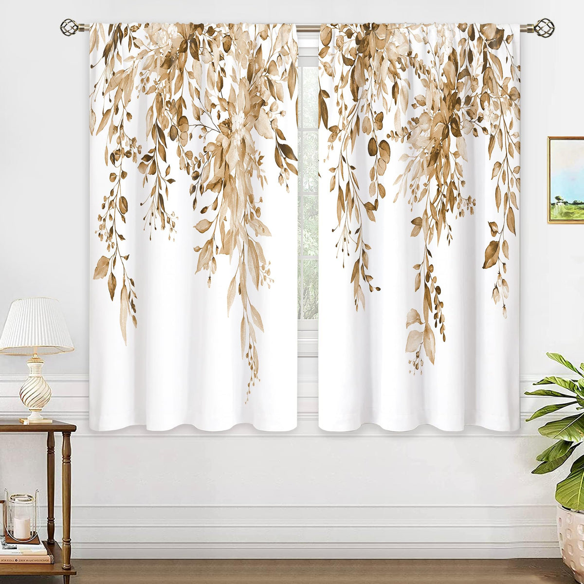 Eucalyptus Botanical Leaves Floral Kitchen Window Curtains Over Sink Boho Farmhouse Flower Leaf Small Window Treatment Sage Green Cafe Short Curtains for Bathroom Tier Drapes 27.5x39 inch