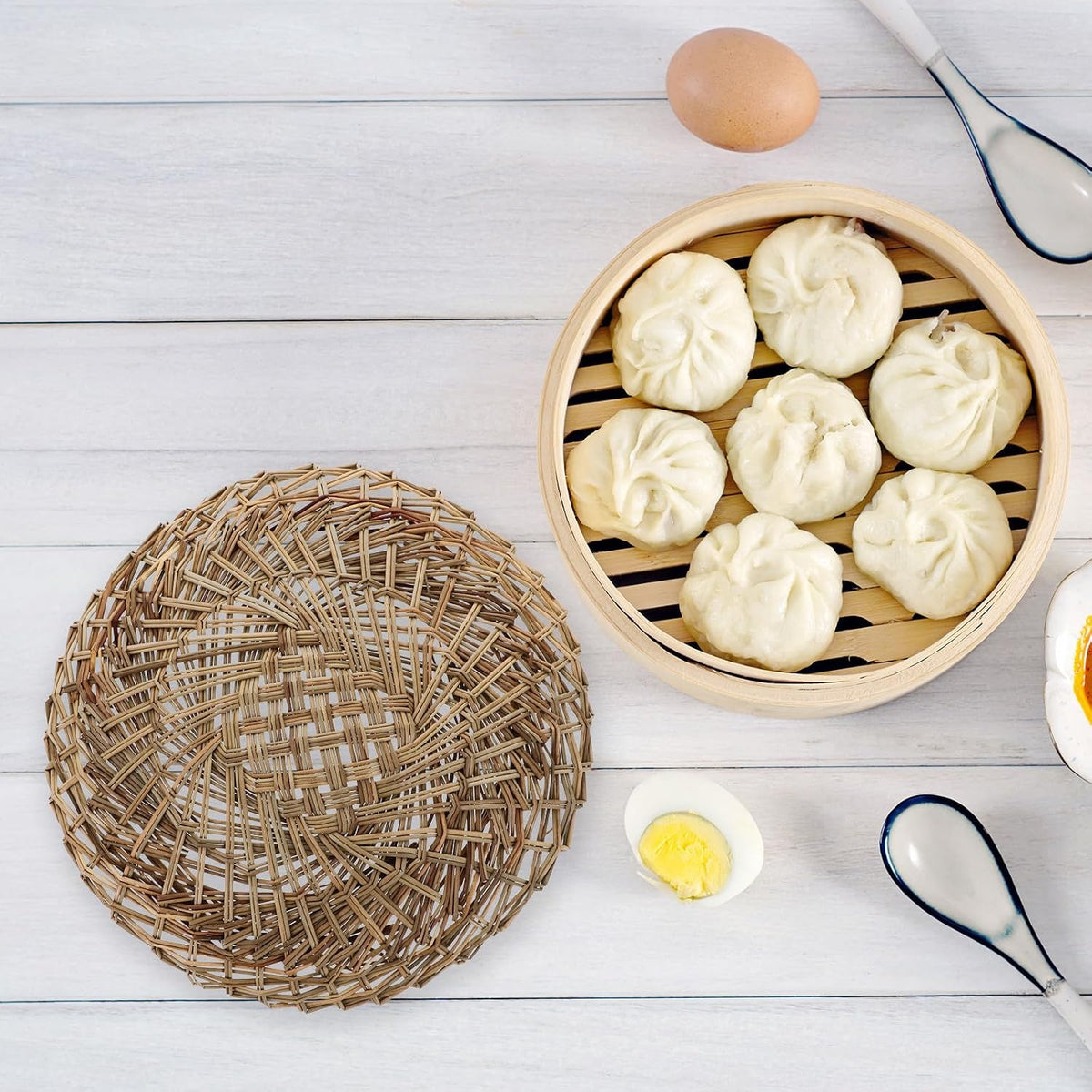 6pcs Straw Steamer Mats, Hand Woven Nonstick Pads for Steamed Buns