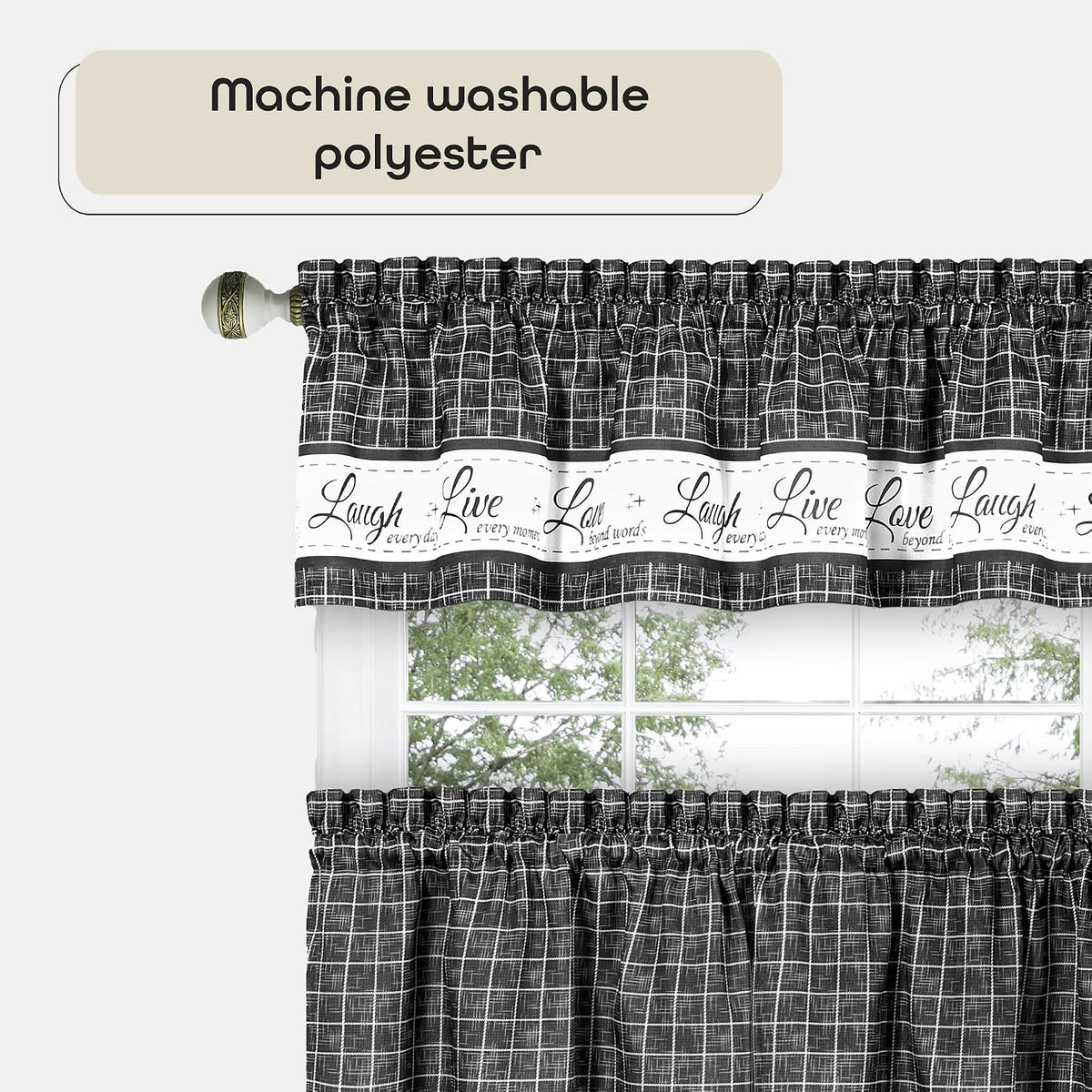 ACHIM Tier and Valance Curtain Set, 58 x 24 in, Charcoal, Light Filtering