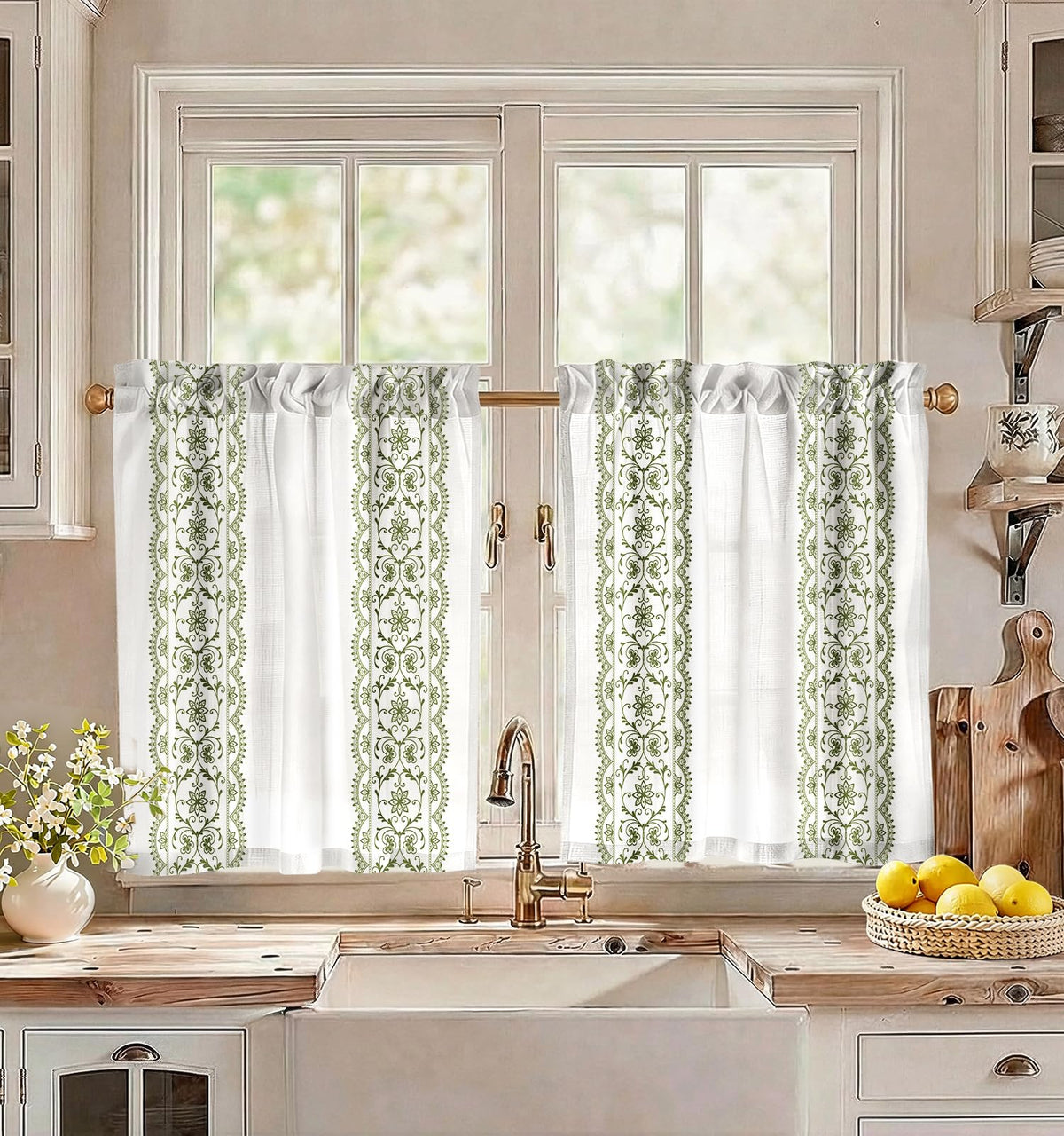 Miss Adola Boho Kitchen Tier Curtains, 36 Inch Length, Vintage Patchwork