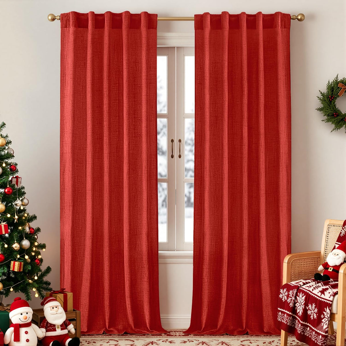 MIULEE 36 Inch Linen Textured Sheer Cafe Curtains Kitchen Window Tan Beige
