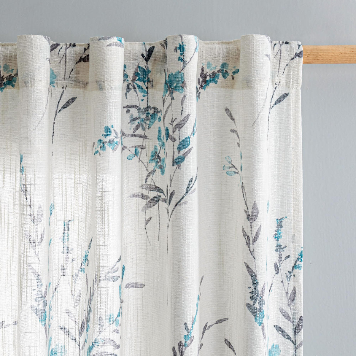 MYSKY HOME Floral Linen Kitchen Tier Curtains 36 Inch Long 2 Panels