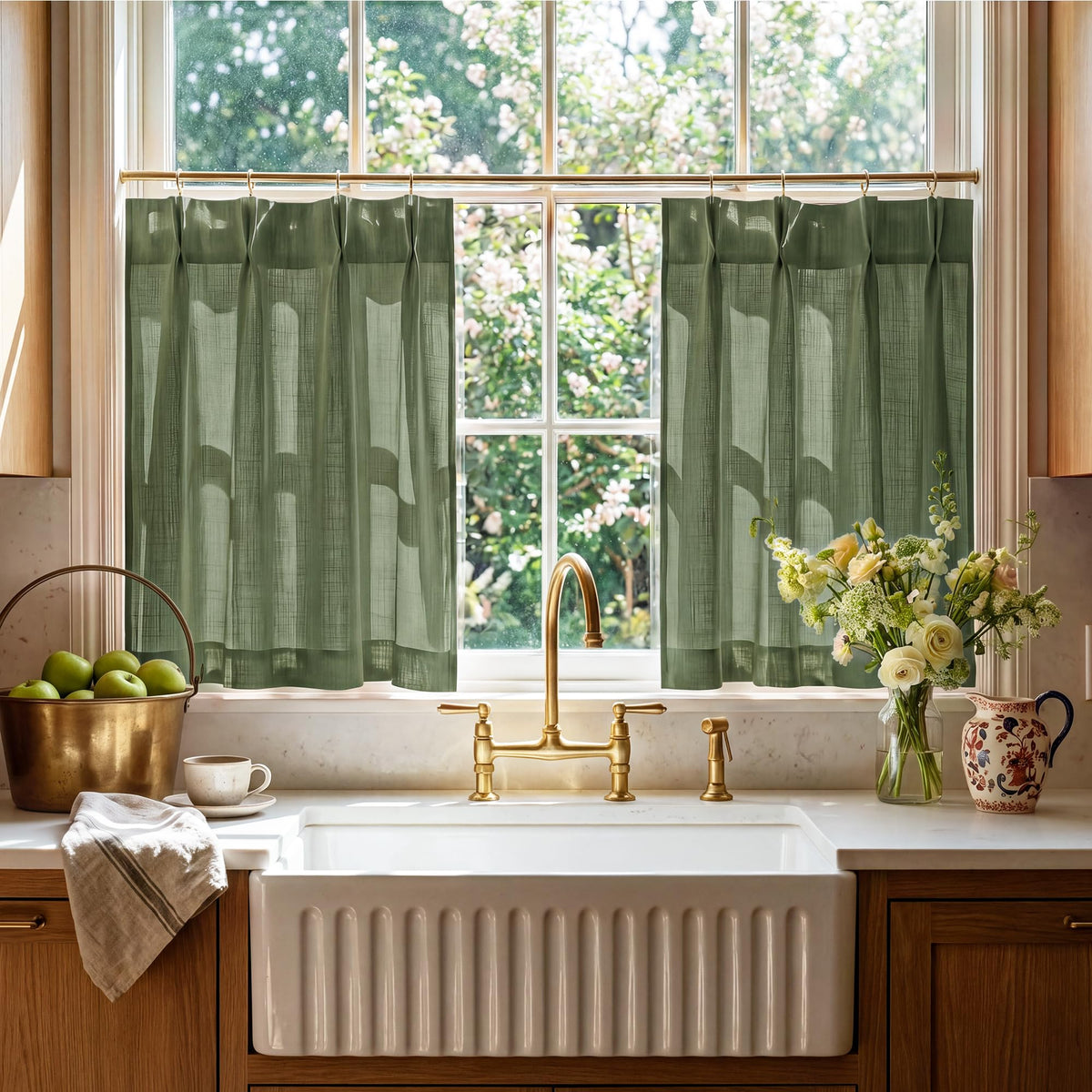 RYB HOME Pinch Pleated Kitchen Curtains Over Sink 36 Inches for Bathroom