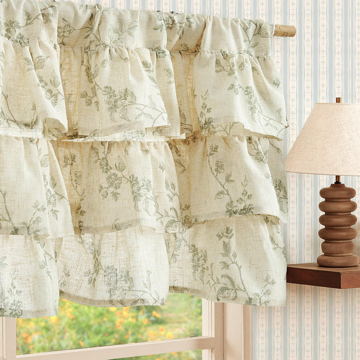 jinchan Alisa Ruffled Floral Valance Curtain 18 Inch 1 Panel Taupe on Linen