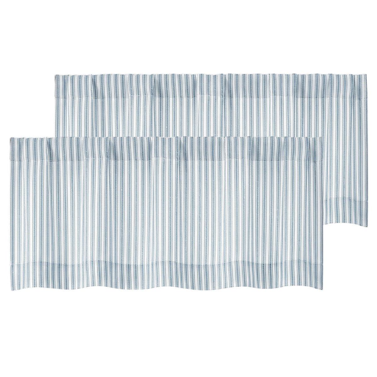 Chyhomenyc Striped Short Curtains 36 Inch Length - Light Filtering Faux Linen Living Room Tier Half Window Curtains, Farmhouse Modern Boho Curtain for Bathroom, 30Wx36L, 2 Pieces, Stone Blue