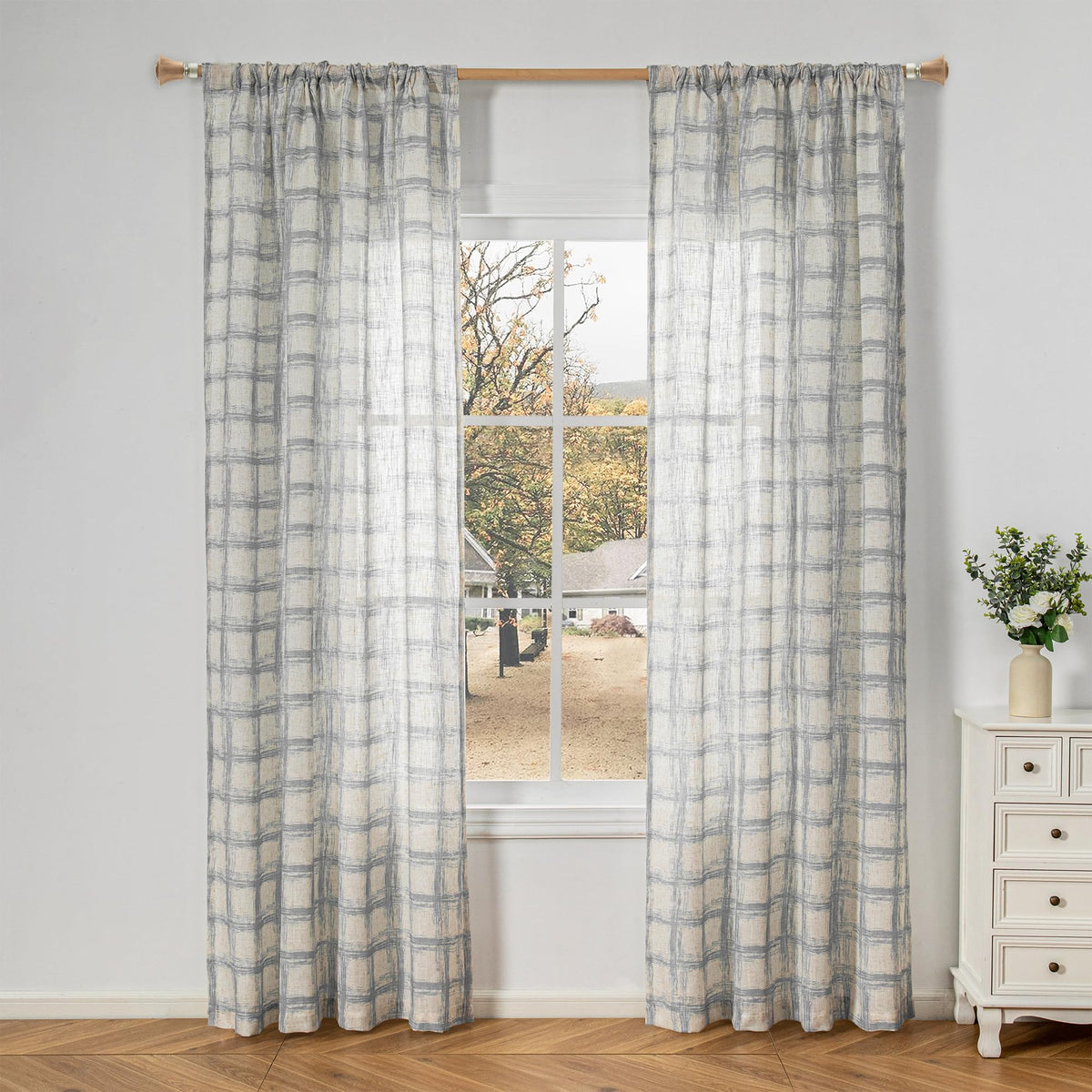 MYSKY HOME Floral Linen Kitchen Tier Curtains 36 Inch Long 2 Panels