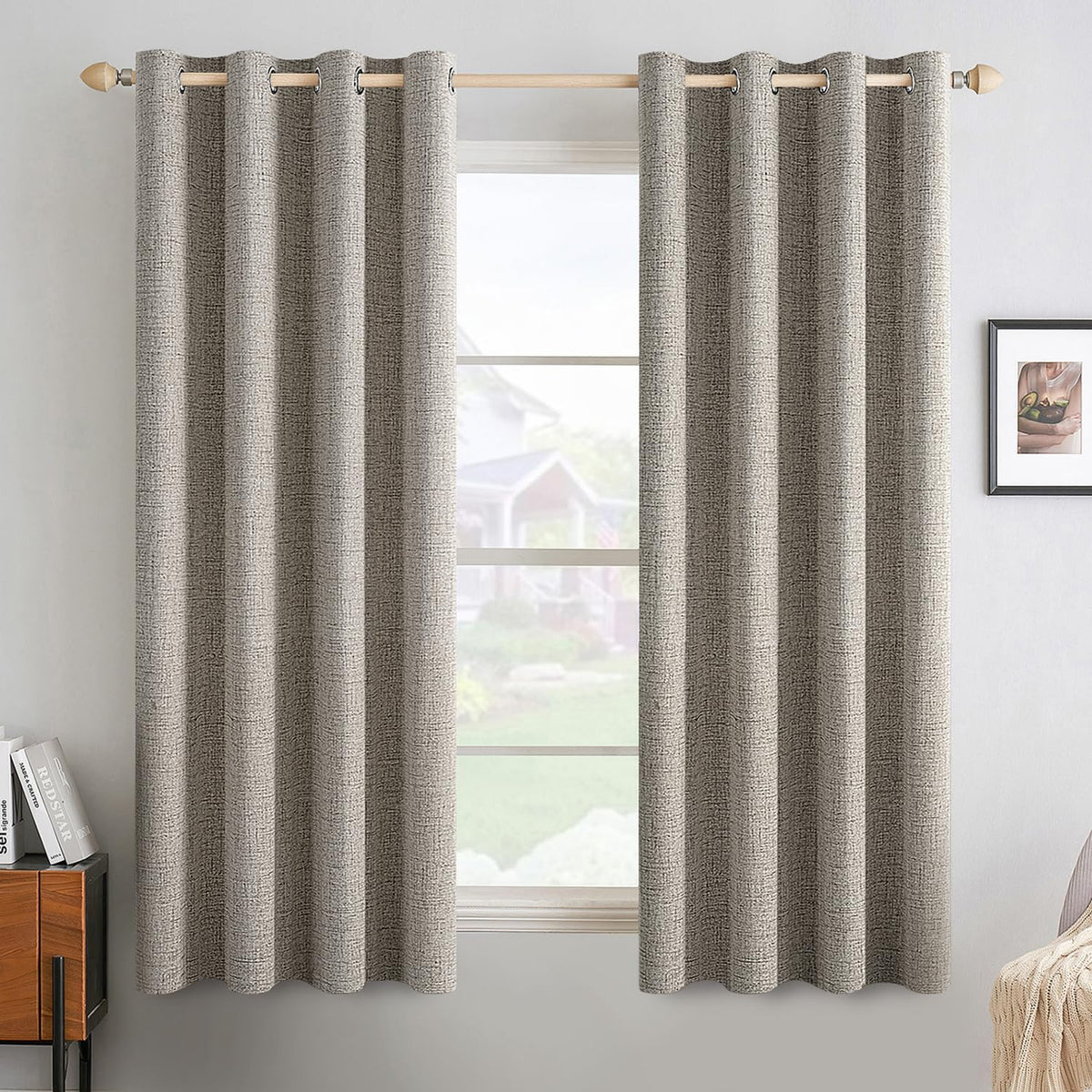 MIULEE 100% Blackout Linen Curtains for Bedroom 52x54 Inches Natural Beige