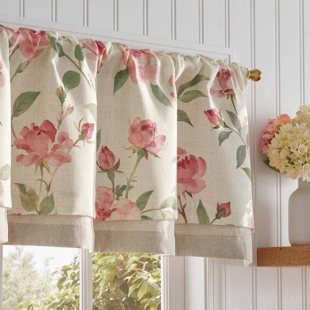 jinchan Floral Linen Kitchen Valance Curtain, 50x16, 1 Panel, Black