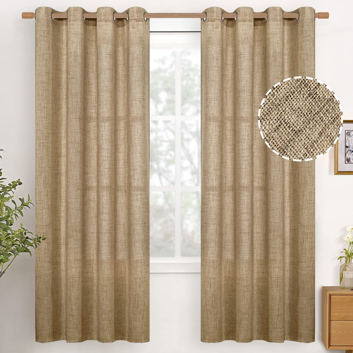 YoungsTex Linen Kitchen Window Curtains 40 Inch Length 2 Panels