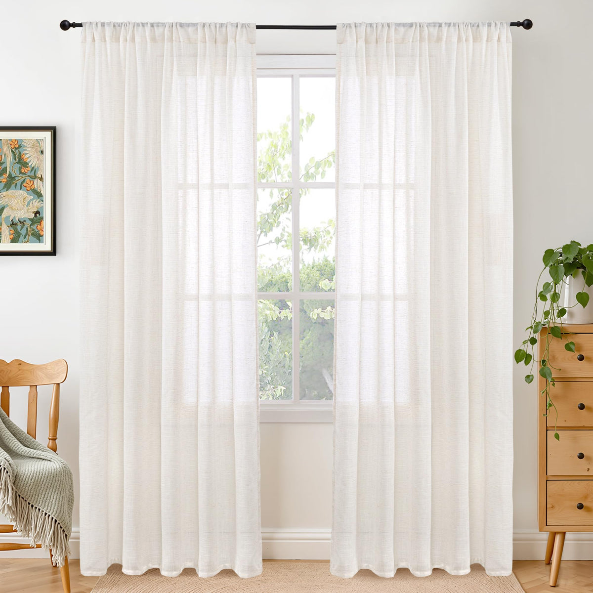 BGment Linen Kitchen Window Curtains Over Sink, 36 Inch Length Cafe Drapes