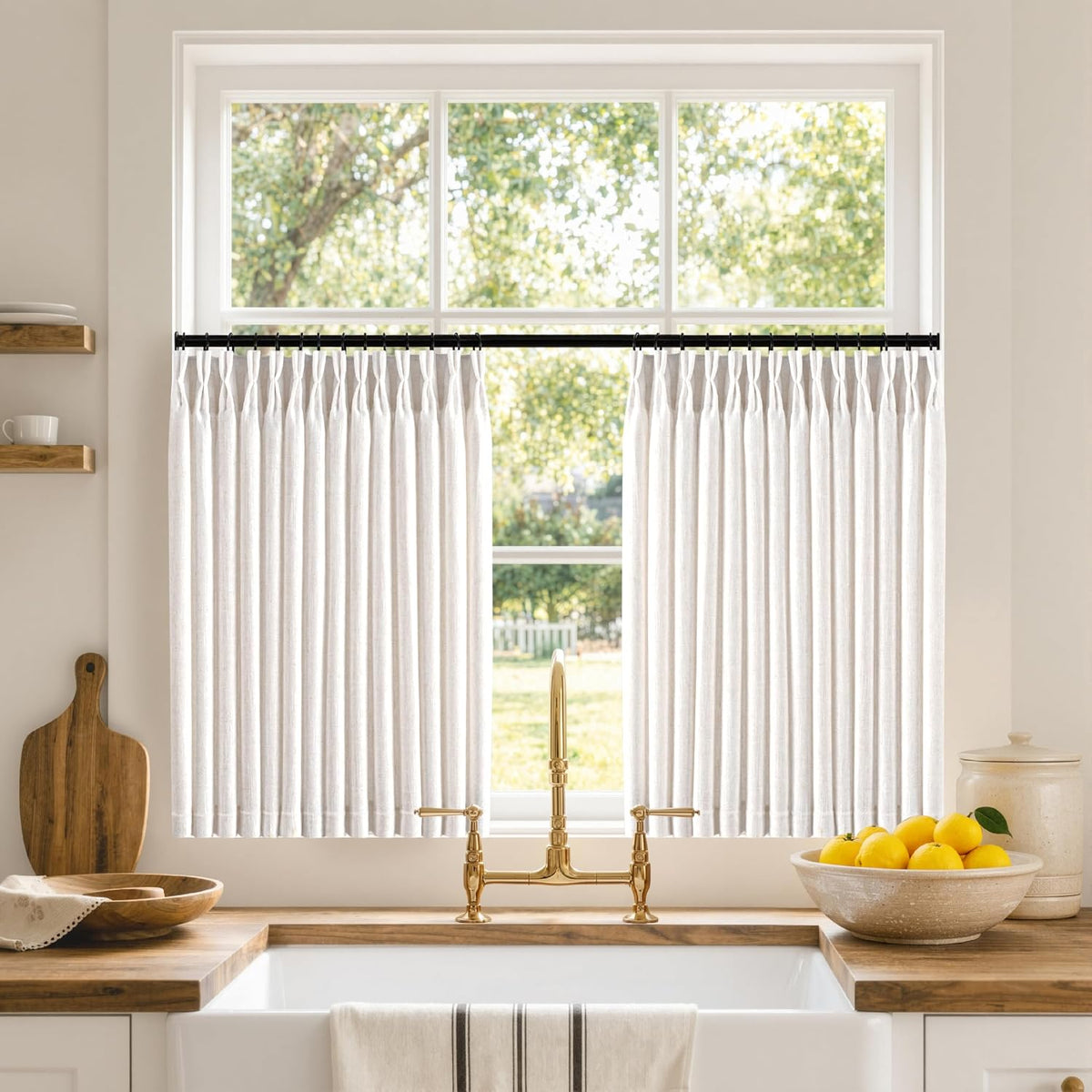 MIULEE Pinch Pleated Thick Linen Curtains 36 Inches Long 2 Panels Natural