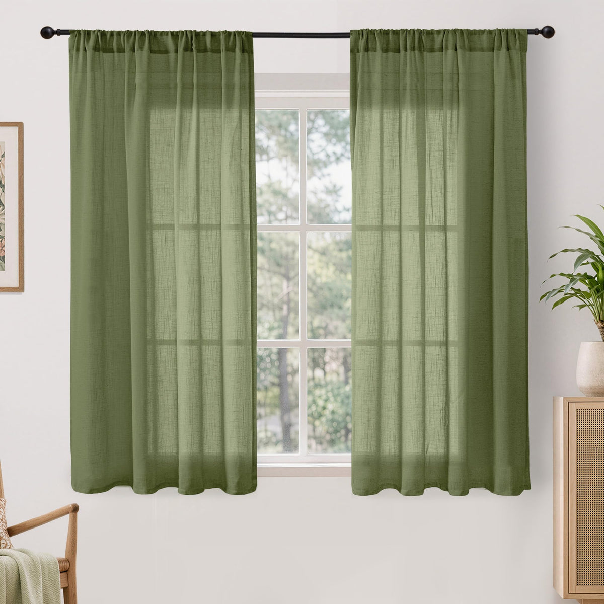 BGment Linen Kitchen Window Curtains Over Sink, 36 Inch Length Cafe Drapes
