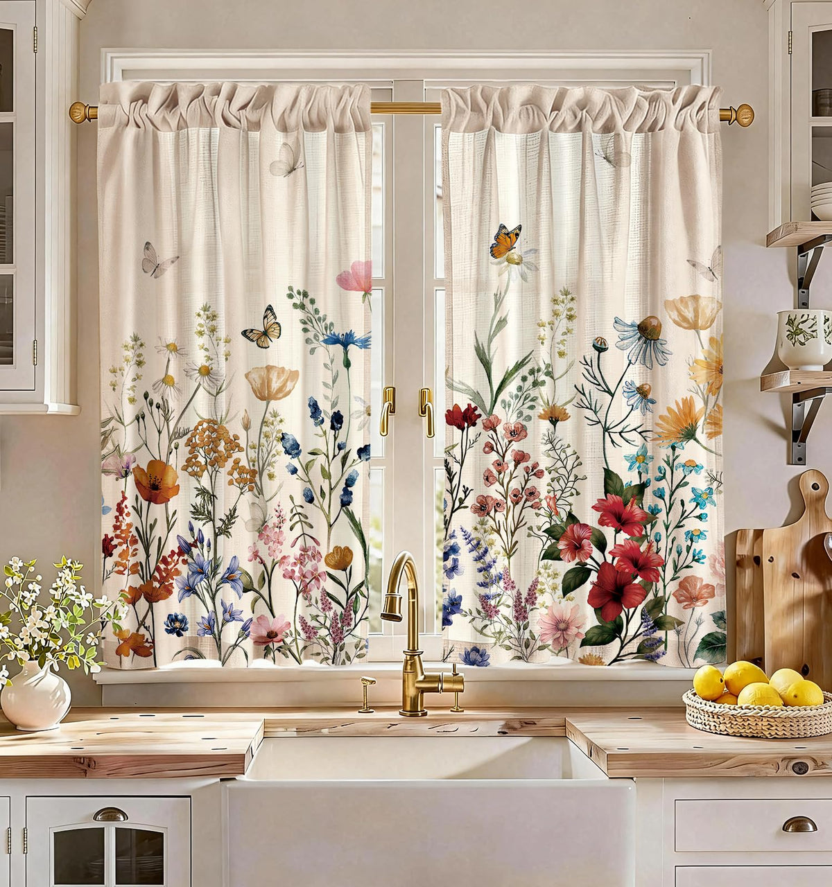Miss Adola 36 Inch Length Kitchen Tier Curtains, Vintage Floral
