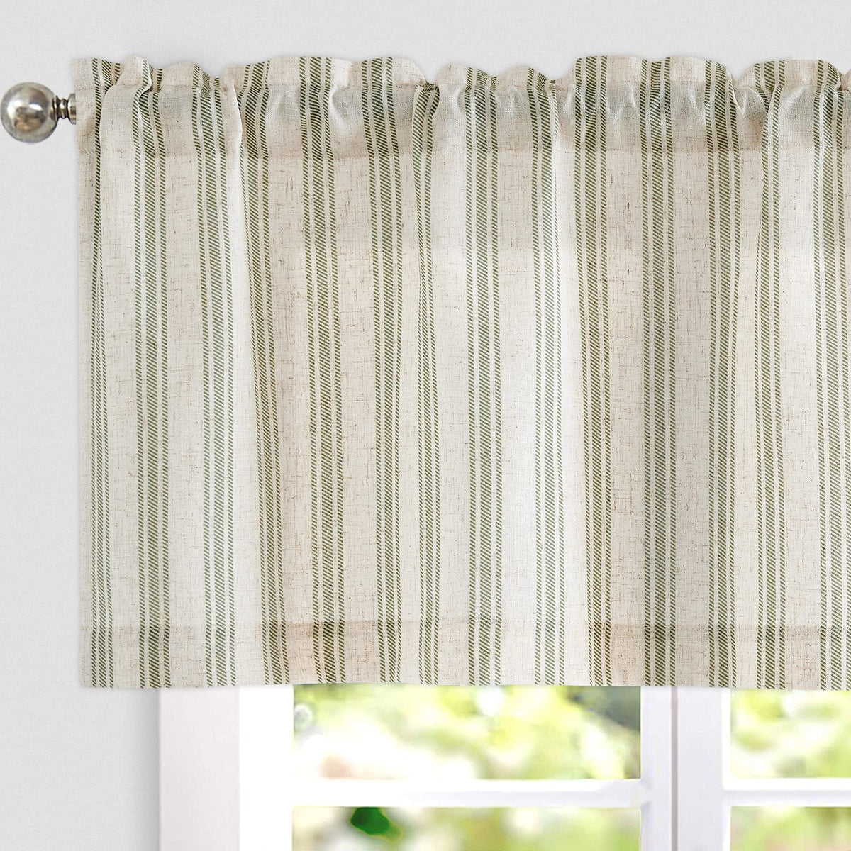 jinchan Linen Boxter Stripe Valances for Window 16 inch,Sage Green,1 Panel