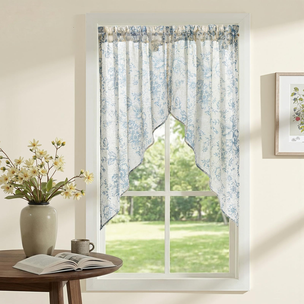 jinchan Swag Valance for Windows 36 Inch Length Farmhouse 2 Panels Beige