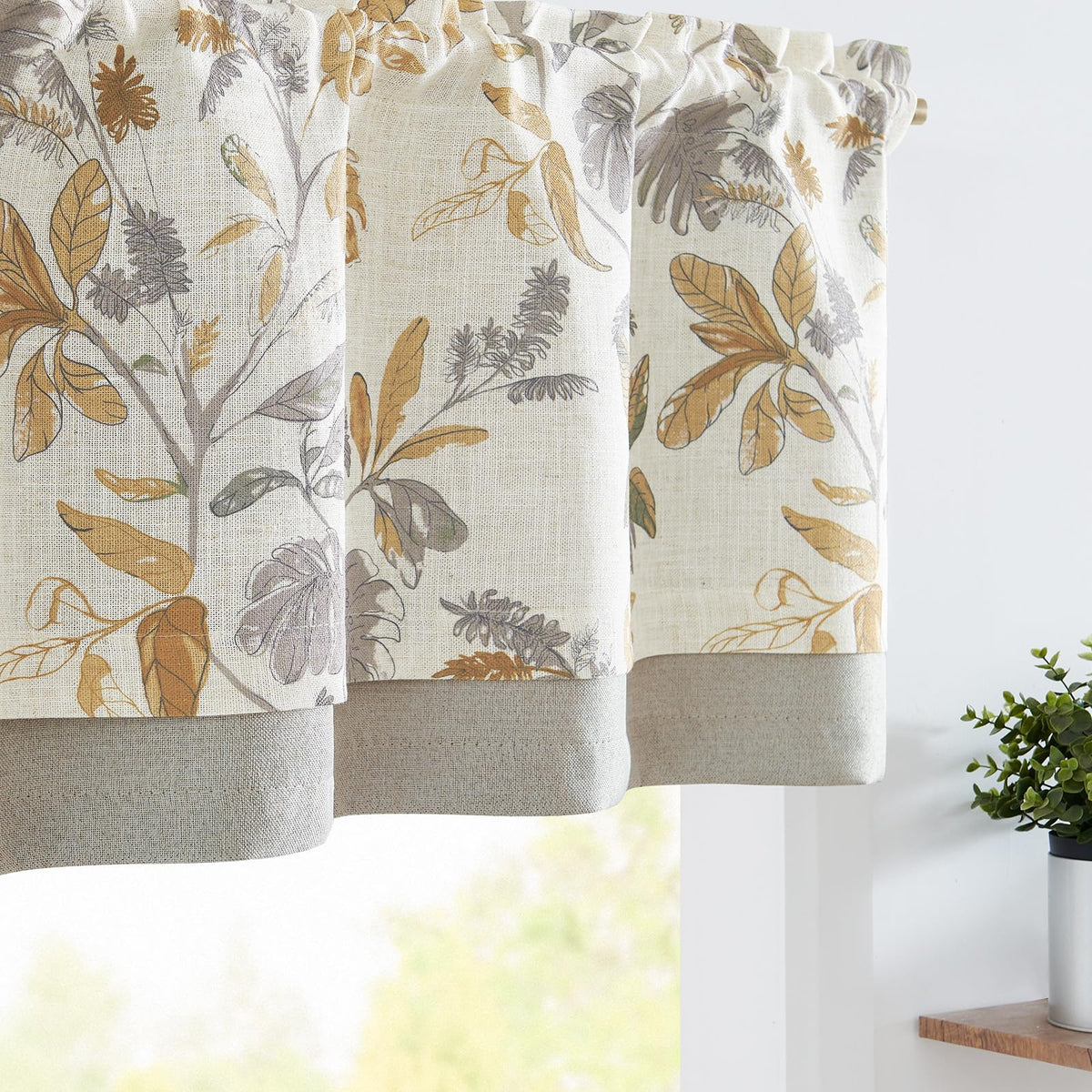 jinchan Floral Linen Kitchen Valance Curtain, 50x18, 1 Panel, Green