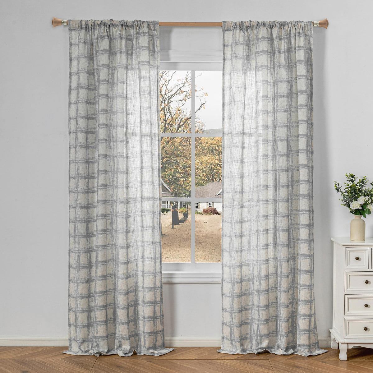 MYSKY HOME Floral Linen Kitchen Tier Curtains 36 Inch Long 2 Panels