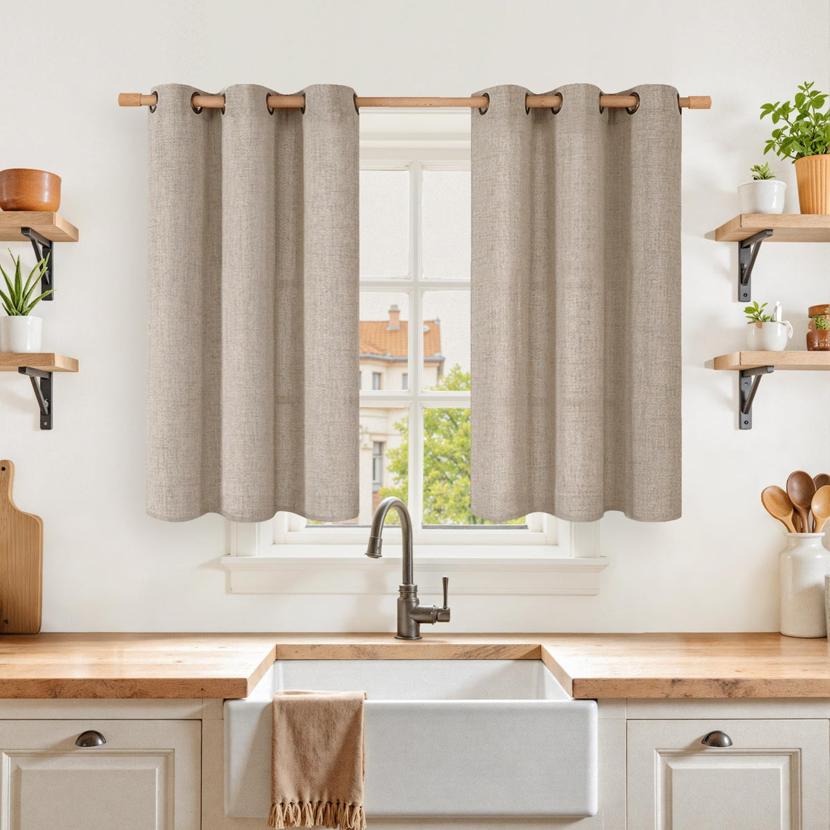 YoungsTex Linen Kitchen Window Curtains 40 Inch Length 2 Panels