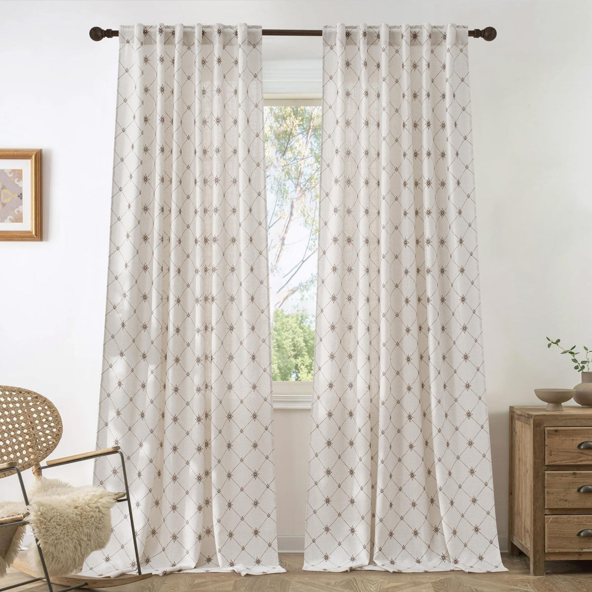 NICETOWN Sage Green Floral Linen Curtains Cafe Curtains, W26 x L36