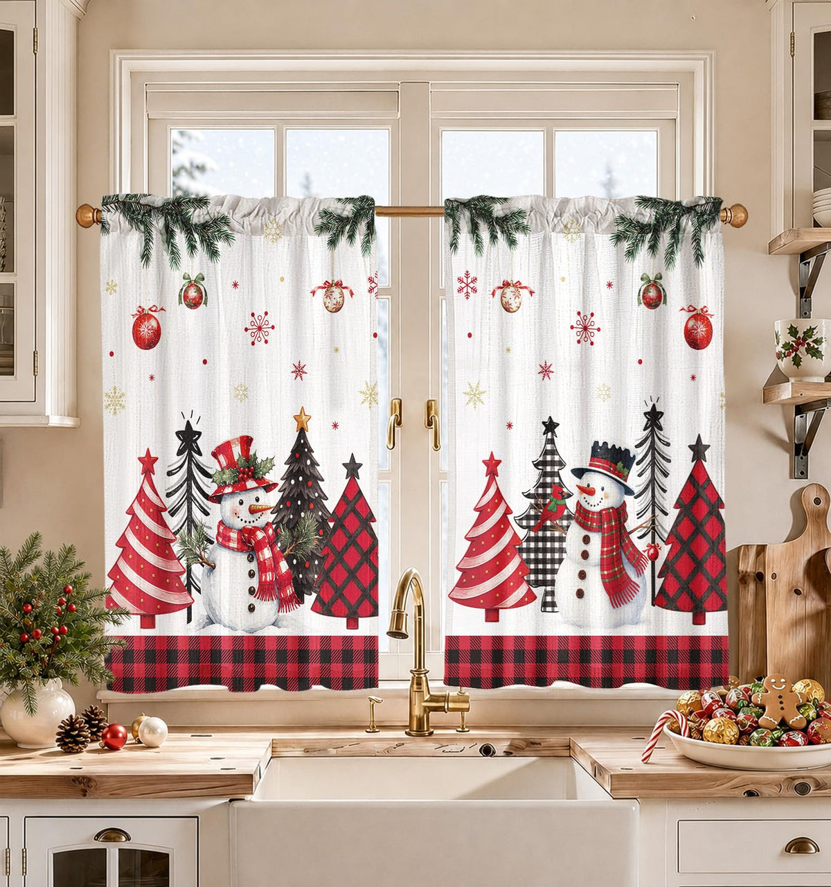 Miss Adola 36 Inch Length Kitchen Tier Curtains, Floral Cat