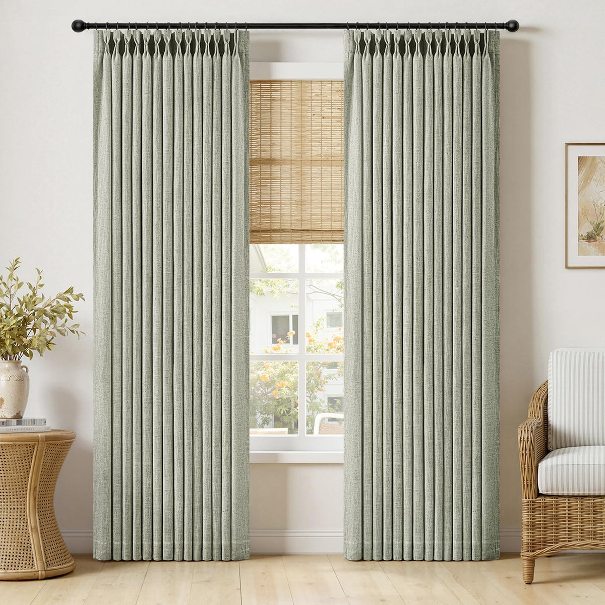 MIULEE Pinch Pleated Thick Linen Curtains 36 Inches Long 2 Panels Natural