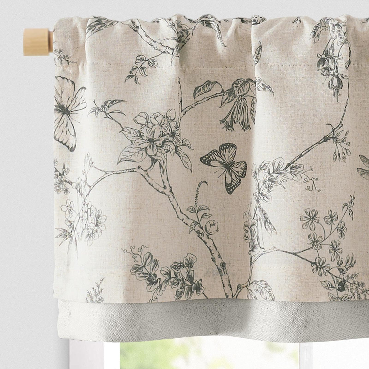 jinchan Amlie Floral Linen Valance Curtain Farmhouse 1 Panel 16 Inch Green
