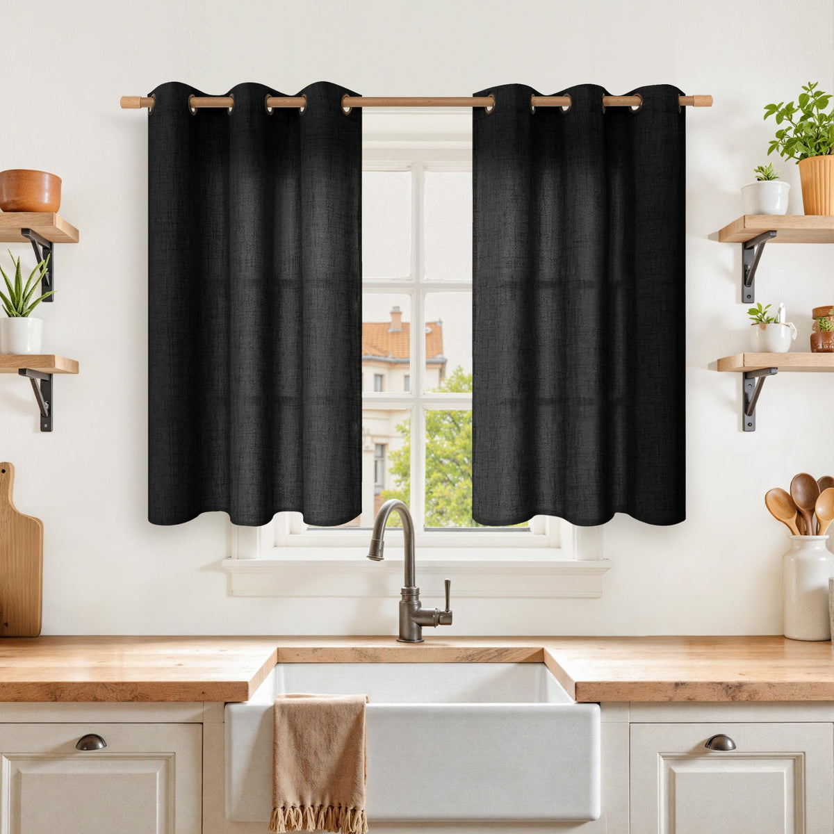 YoungsTex Linen Kitchen Window Curtains 40 Inch Length 2 Panels