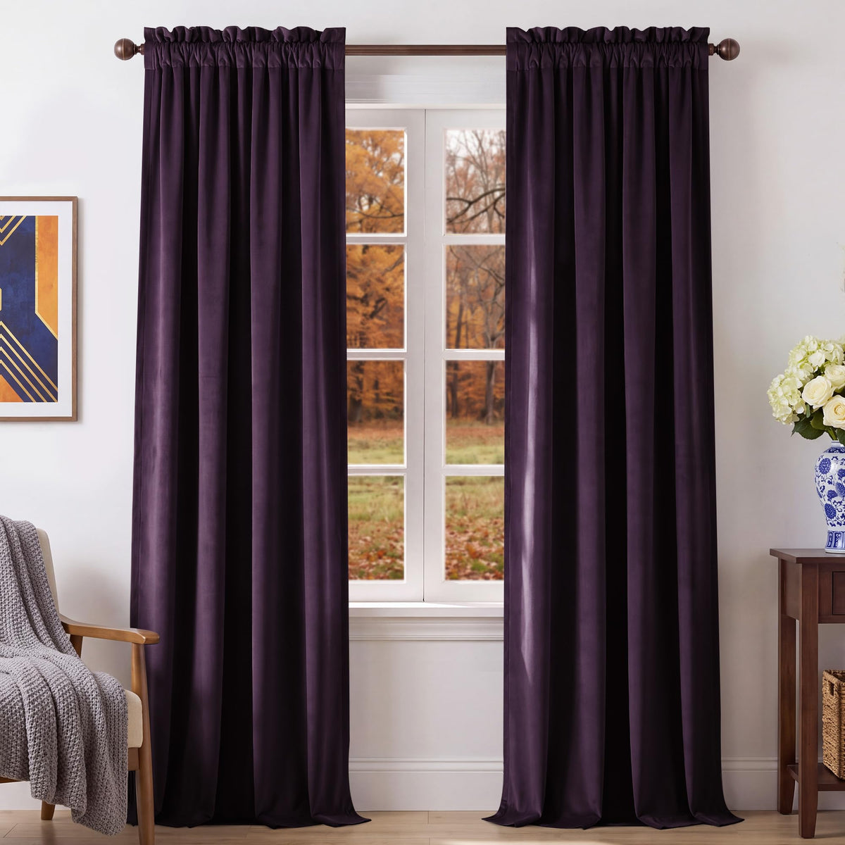 NICETOWN Black Out Velvet Curtains 63 inches Long for Kitchen