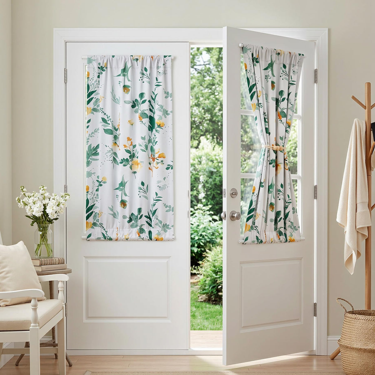 MYSKY HOME Floral Blackout Curtains 45 inch Length 2 Panels Yellow and Blue