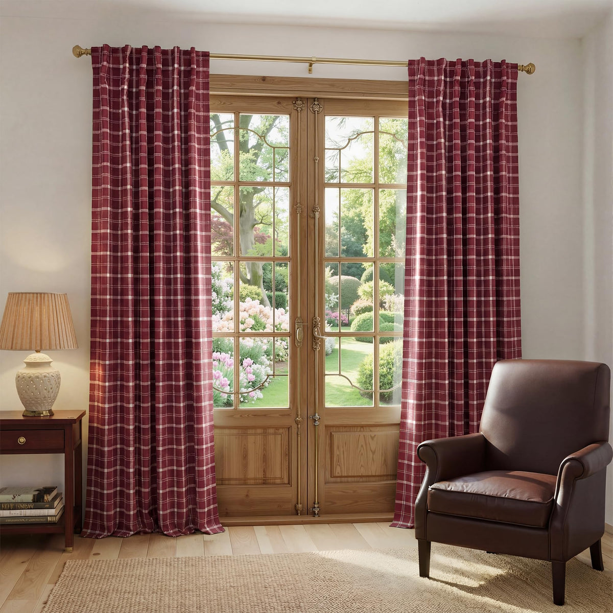 NICETOWN Olive Green Farmhouse Gingham Tiers Kitchen 100% Blackout Curtains