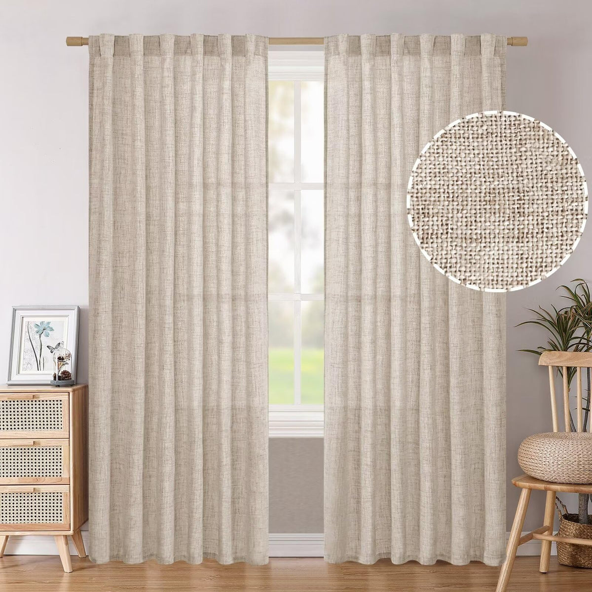 BGment White Linen Kitchen Curtains 40 Inch Length for Short Window