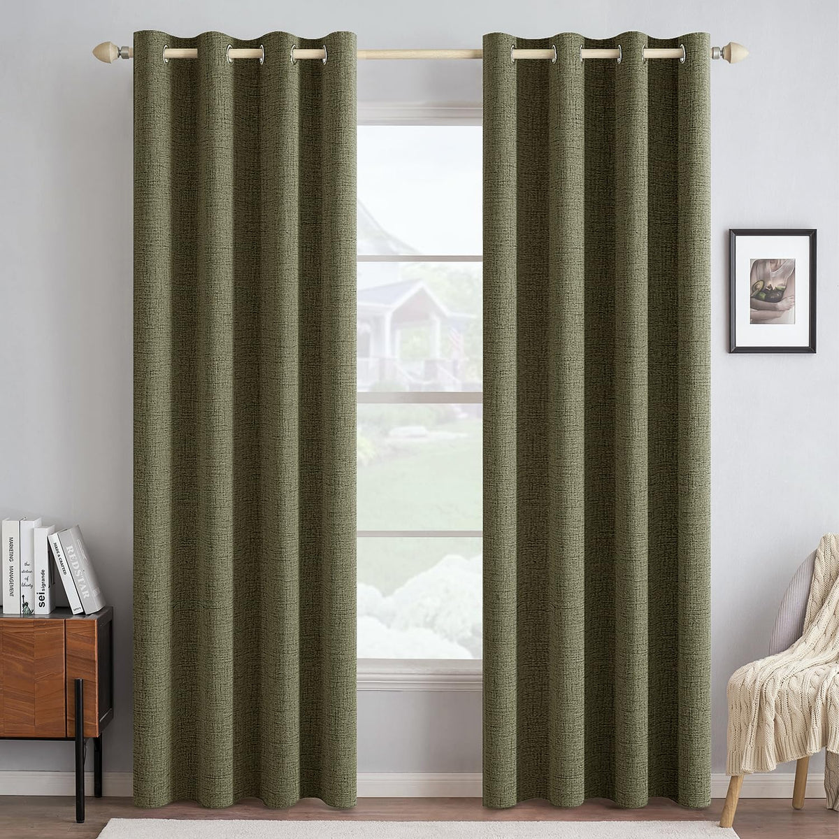 MIULEE 100% Blackout Linen Curtains for Bedroom 52x54 Inches Natural Beige