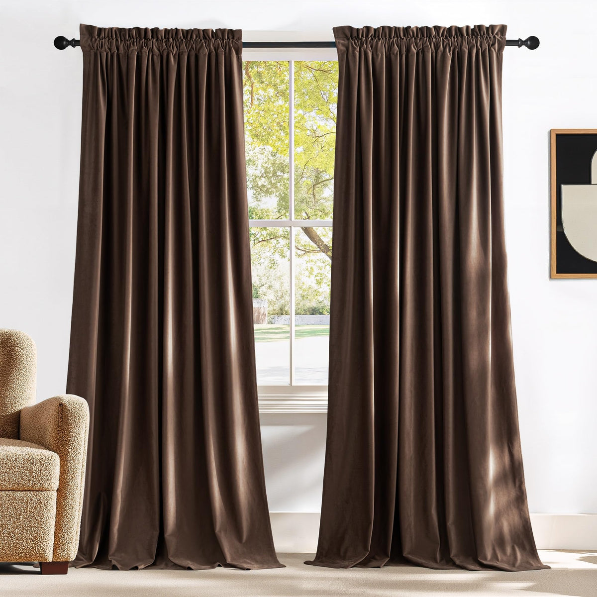 NICETOWN Black Out Velvet Curtains 63 inches Long for Kitchen