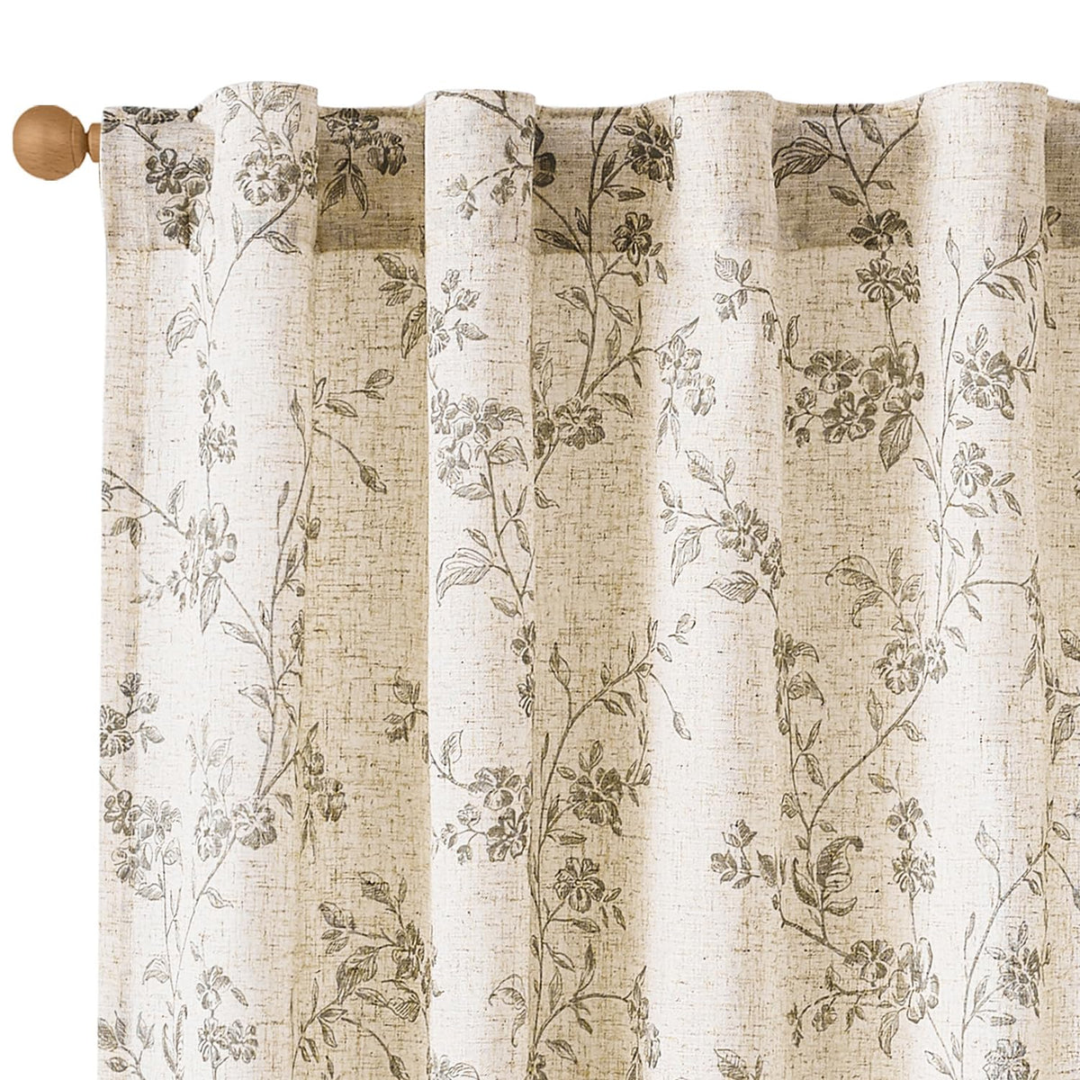 Lazzzy Green Vintage Floral Linen Curtains Farmhouse 26W X 36L 2 Panels